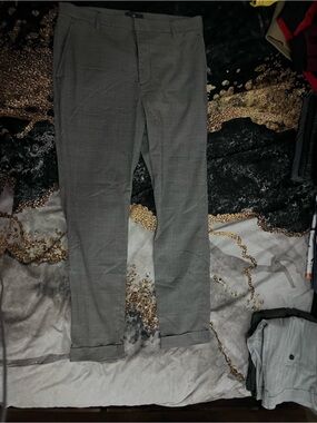 H&M Men's Light Gray Checked Dress Pants